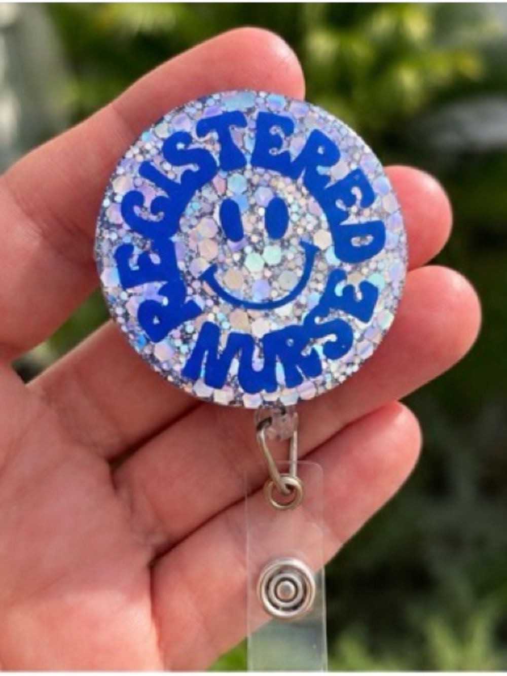 Holographic Blue 'Registered Nurse' Badge Reel
